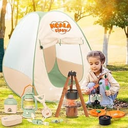 pretend play kids camping set with tent, campfire, watch, and gift bag