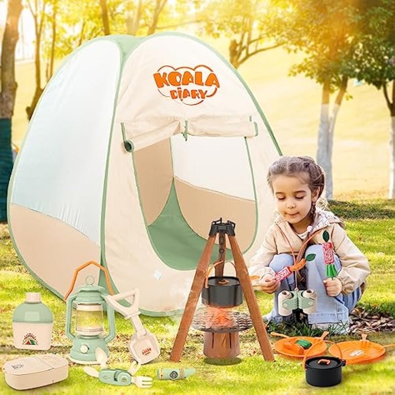 Pretend Play Kids Camping Set With Tent Campfire Watch And Gift Bag 0