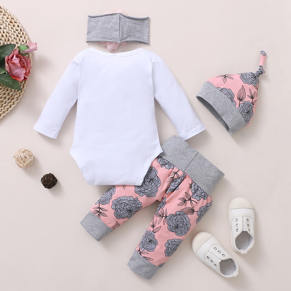 Toddler Girl Clothes, Newborn Baby Girl Clothing, Rose Pant, Hat & Headband, Long Sleeve