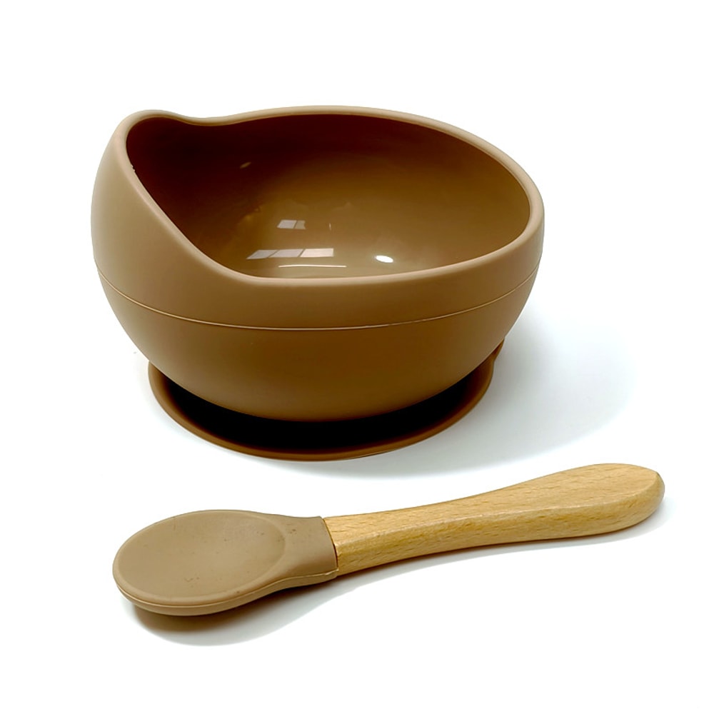 Spillproof Silicone Feeding Bowl Baby Tableware Food Grade Silicone Childrens Dinner Spoon 2