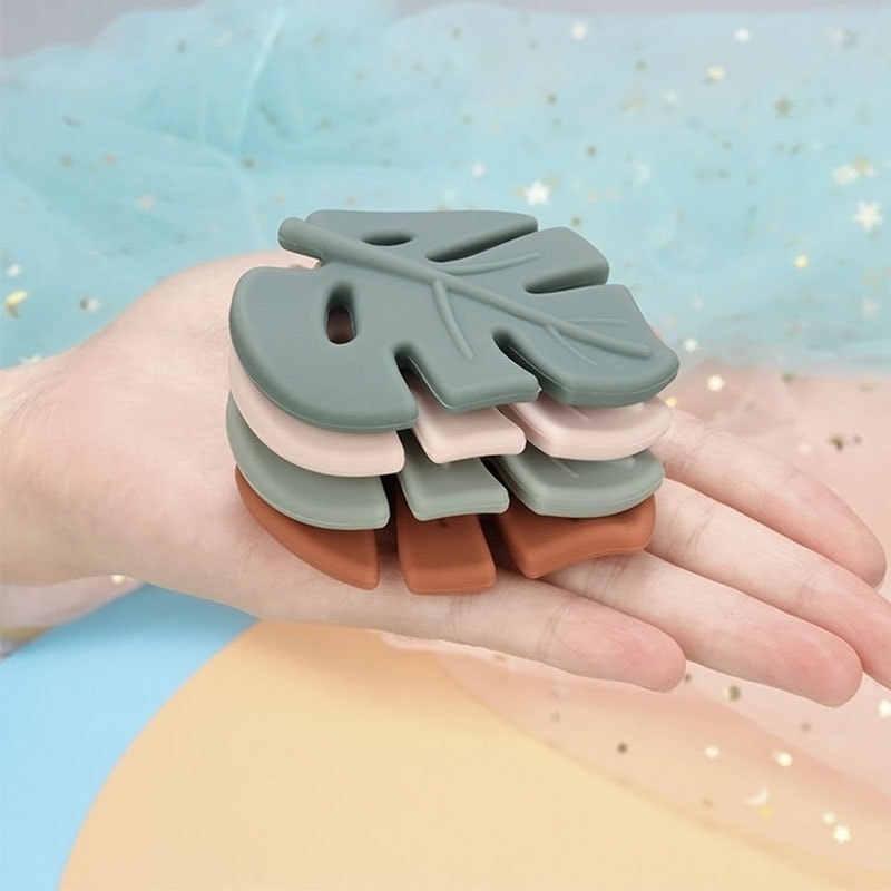 BPAFree Baby Silicone Leaf Teether Beads Silicone Chewable Pacifier Chain Leaves For DIY Accessorie 0