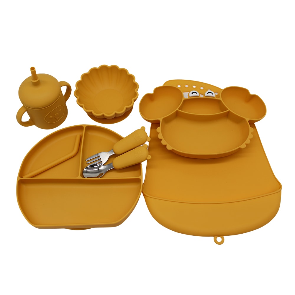 Autonomous Feeding Bowl Baby Meal Bibs Crab Compartment Tray 1