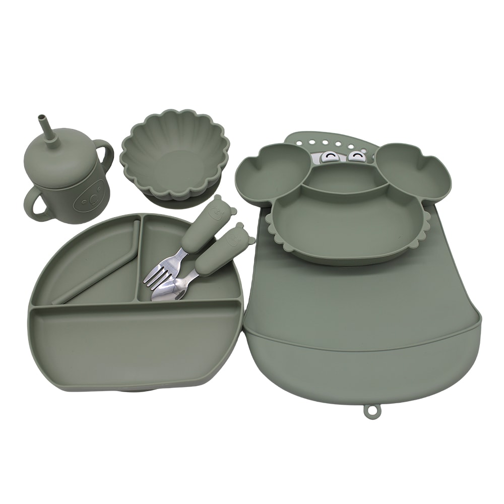 Autonomous Feeding Bowl Baby Meal Bibs Crab Compartment Tray 2