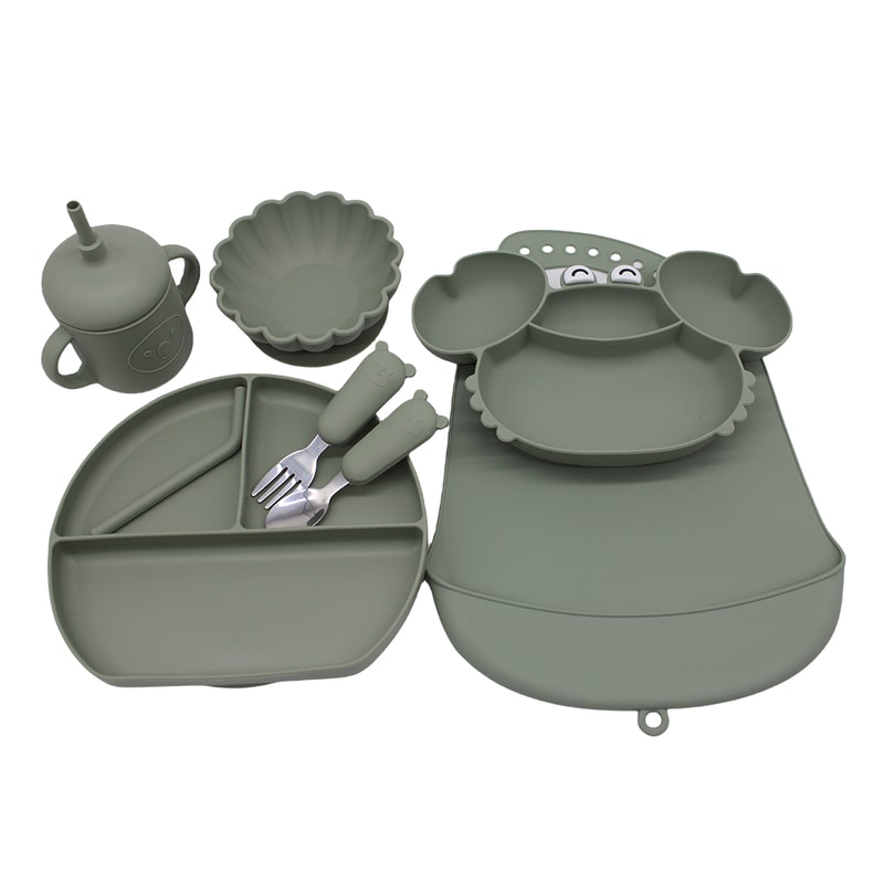 Autonomous Feeding Bowl Baby Meal Bibs Crab Compartment Tray 2