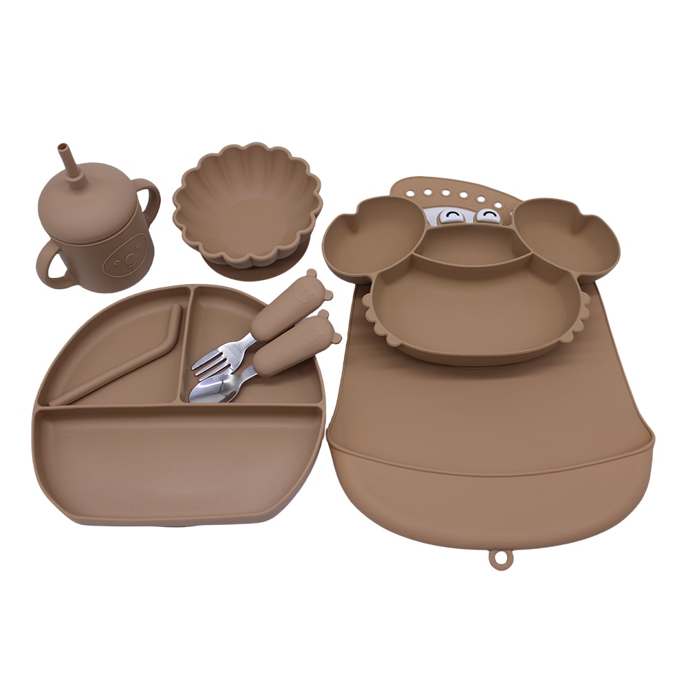 Autonomous Feeding Bowl Baby Meal Bibs Crab Compartment Tray 3