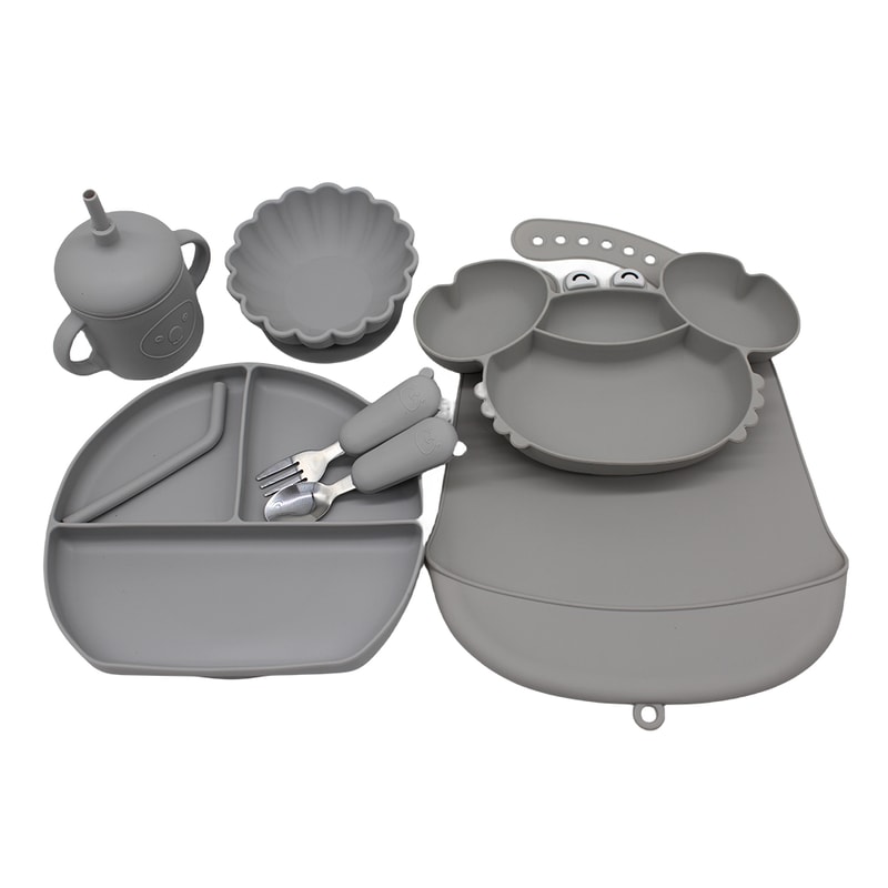 Autonomous Feeding Bowl Baby Meal Bibs Crab Compartment Tray 4