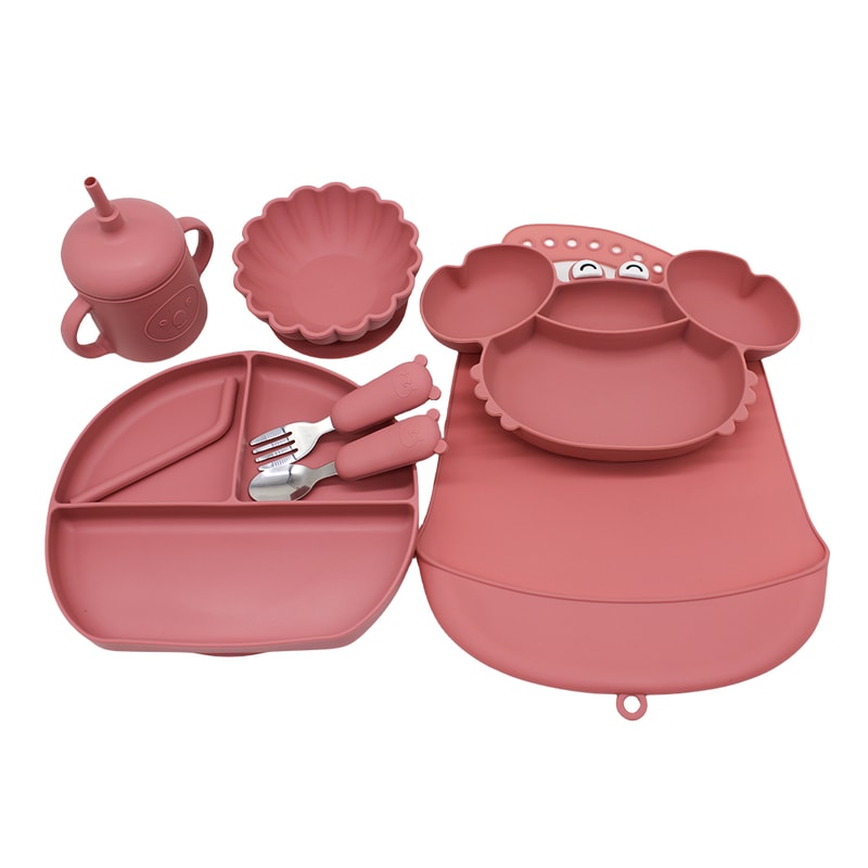 Autonomous Feeding Bowl Baby Meal Bibs Crab Compartment Tray 5