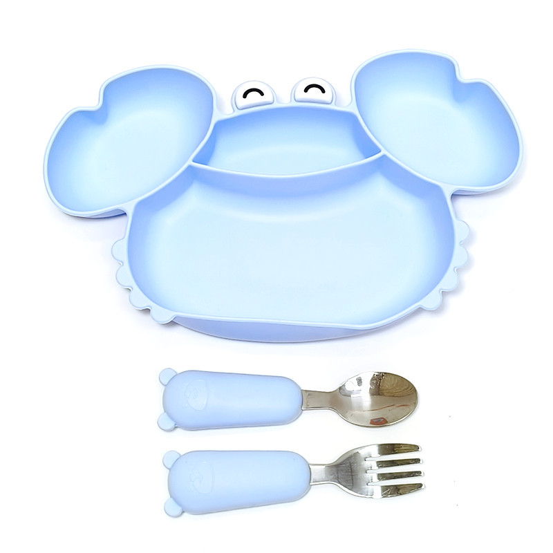 Autonomous Feeding Bowl Baby Meal Bibs Crab Compartment Tray 6