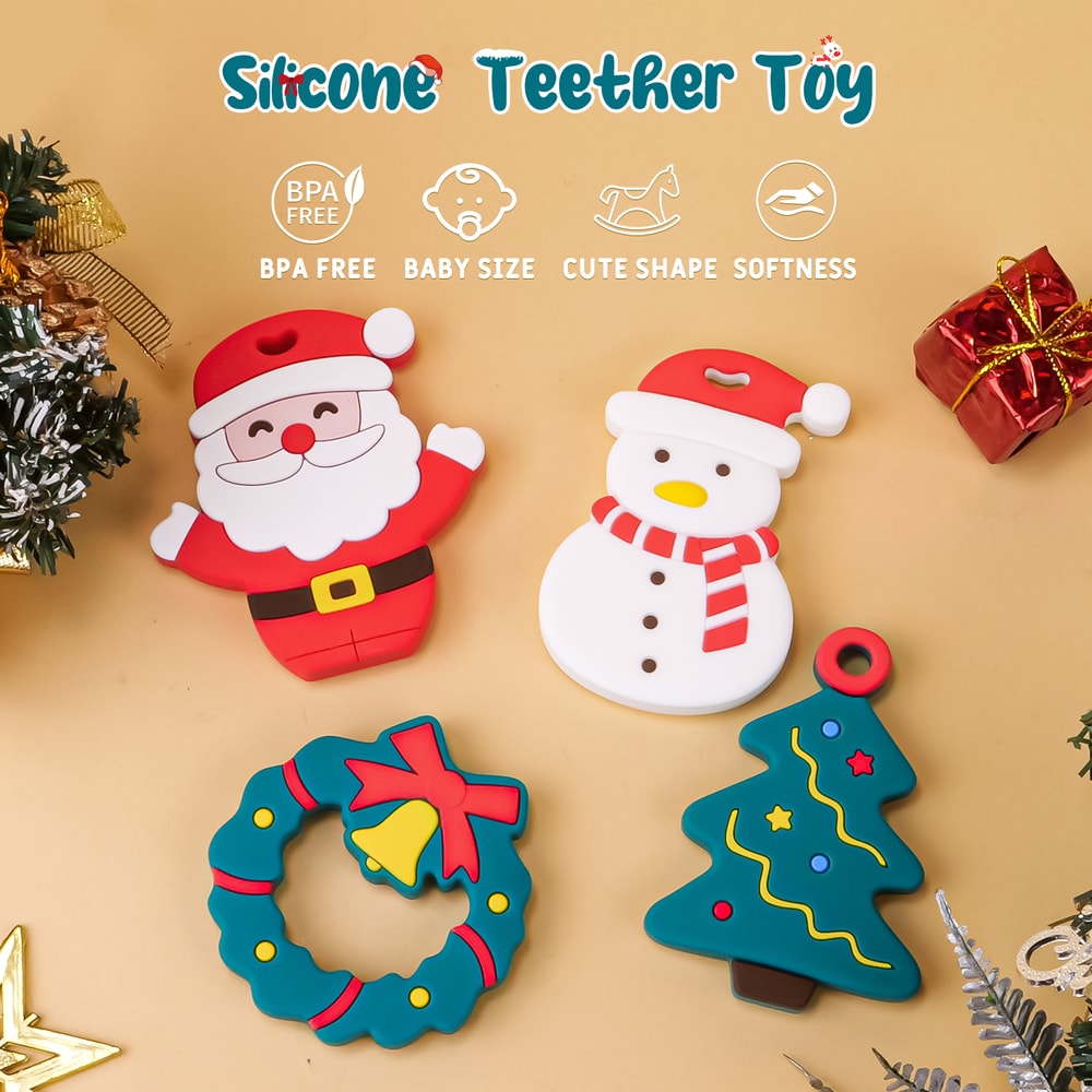 Santa Claus Snowman Baby Teething Stick Silicone AntiEating Gloves 1