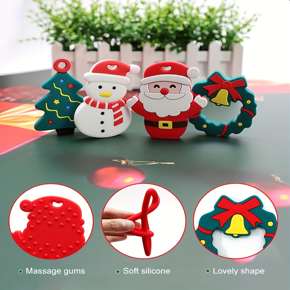 Santa Claus Snowman Baby Teething Stick Silicone AntiEating Gloves 2