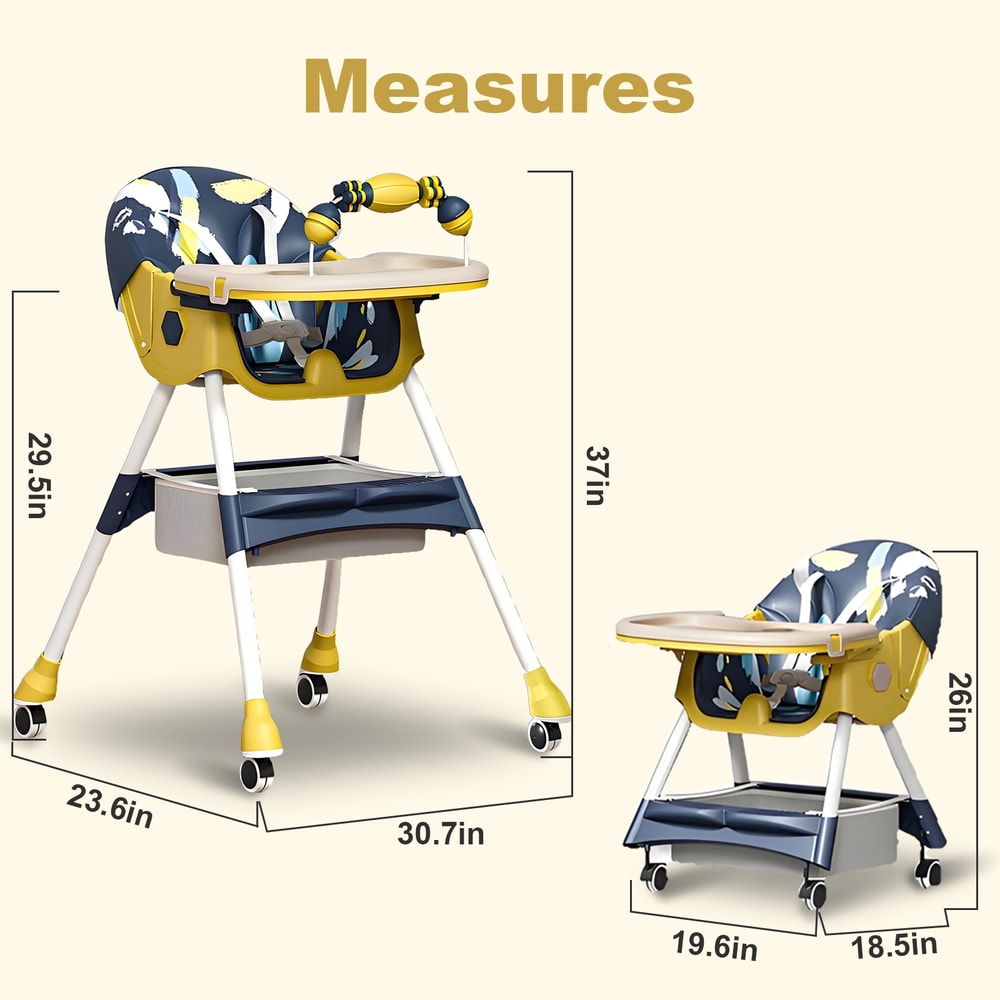 Convertible Baby High Chair Foldable Design With Double Layer Dinner Plate And Toy Rack 3