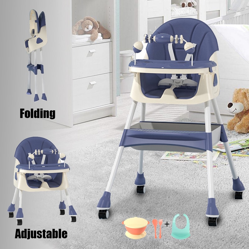 Convertible Baby High Chair Foldable Design With Double Layer Dinner Plate And Toy Rack 6
