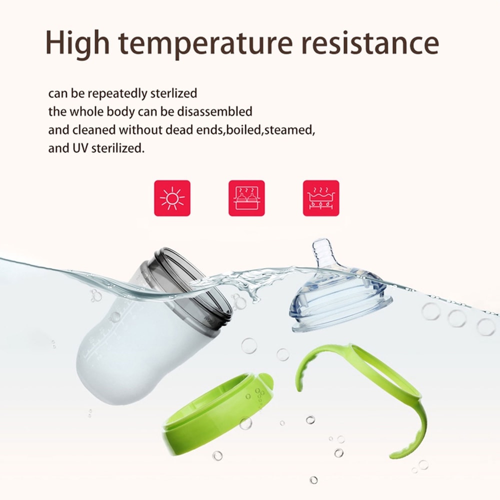 NanoSilicone Baby Bottle With Handle BreastmilkLike Design Soft Milk Pull Perfect For Sensitive Bab 3