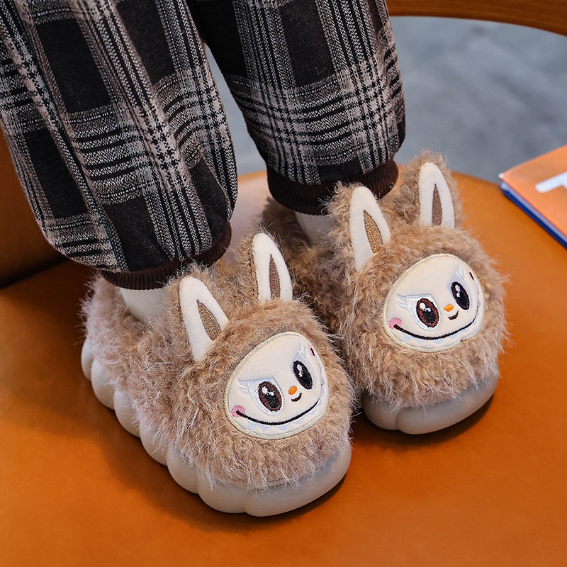 Cute Winter Children's Slippers, Plush Faux Fur Anti Slip Shoes for Boys and Girls, Warm Home Slippers