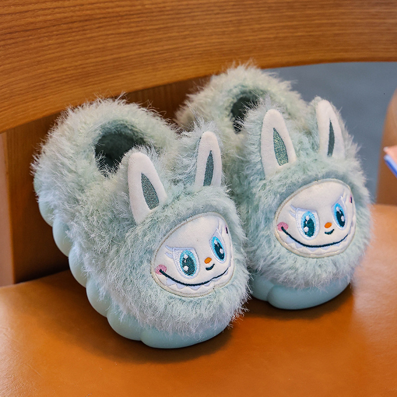 Cute Winter Children's Slippers, Plush Faux Fur Anti Slip Shoes for Boys and Girls, Warm Home Slippers