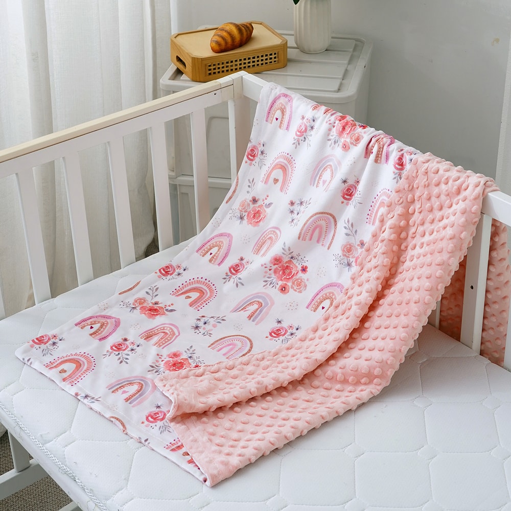 Multicolor Printed Baby Blanket, Soft Plush Minky with Double Layer Dotted Backing for Toddlers