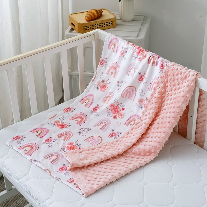 Multicolor Printed Baby Blanket, Soft Plush Minky with Double Layer Dotted Backing for Toddlers