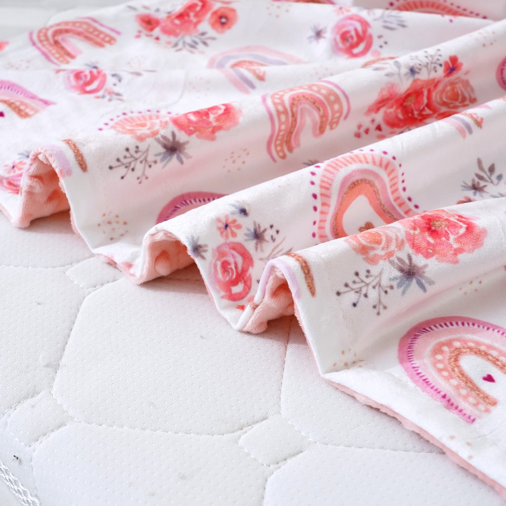 Multicolor Printed Baby Blanket, Soft Plush Minky with Double Layer Dotted Backing for Toddlers