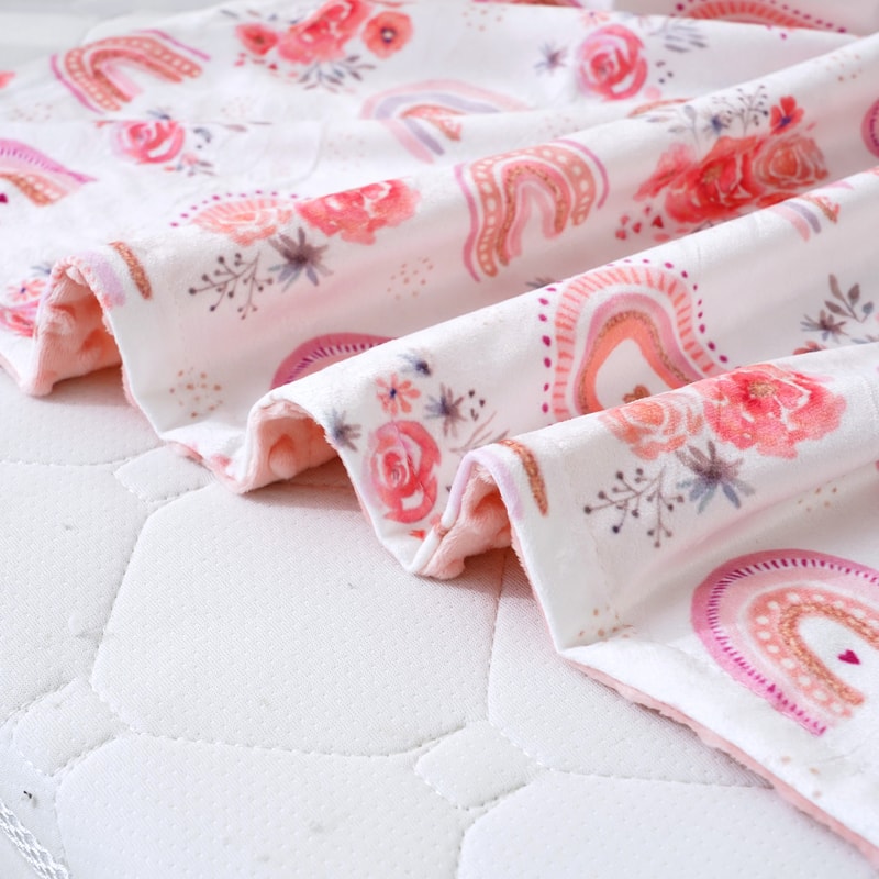 Multicolor Printed Baby Blanket, Soft Plush Minky with Double Layer Dotted Backing for Toddlers