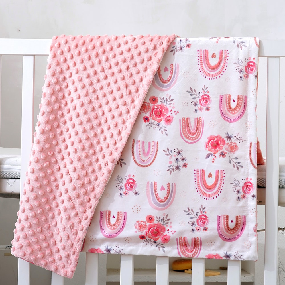 Multicolor Printed Baby Blanket, Soft Plush Minky with Double Layer Dotted Backing for Toddlers