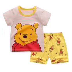 cartoon fashion baby boys tracksuit summer clothing winnie pooh short sleeve t-shirt and shorts set