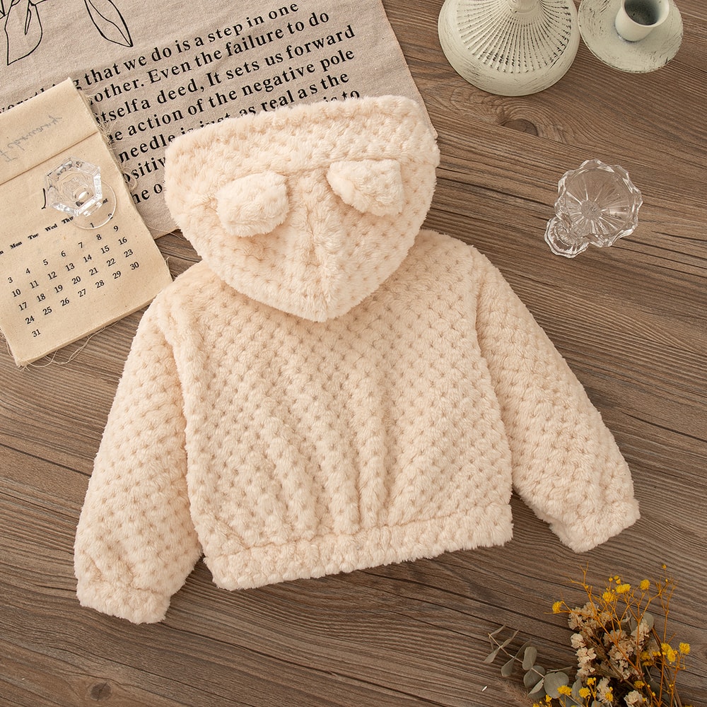 Baby Girl Pink Plush Coat Lovely Zipper Hooded Long Sleeved Jacket Girl Autumn Winter Keep Warm Clo 1