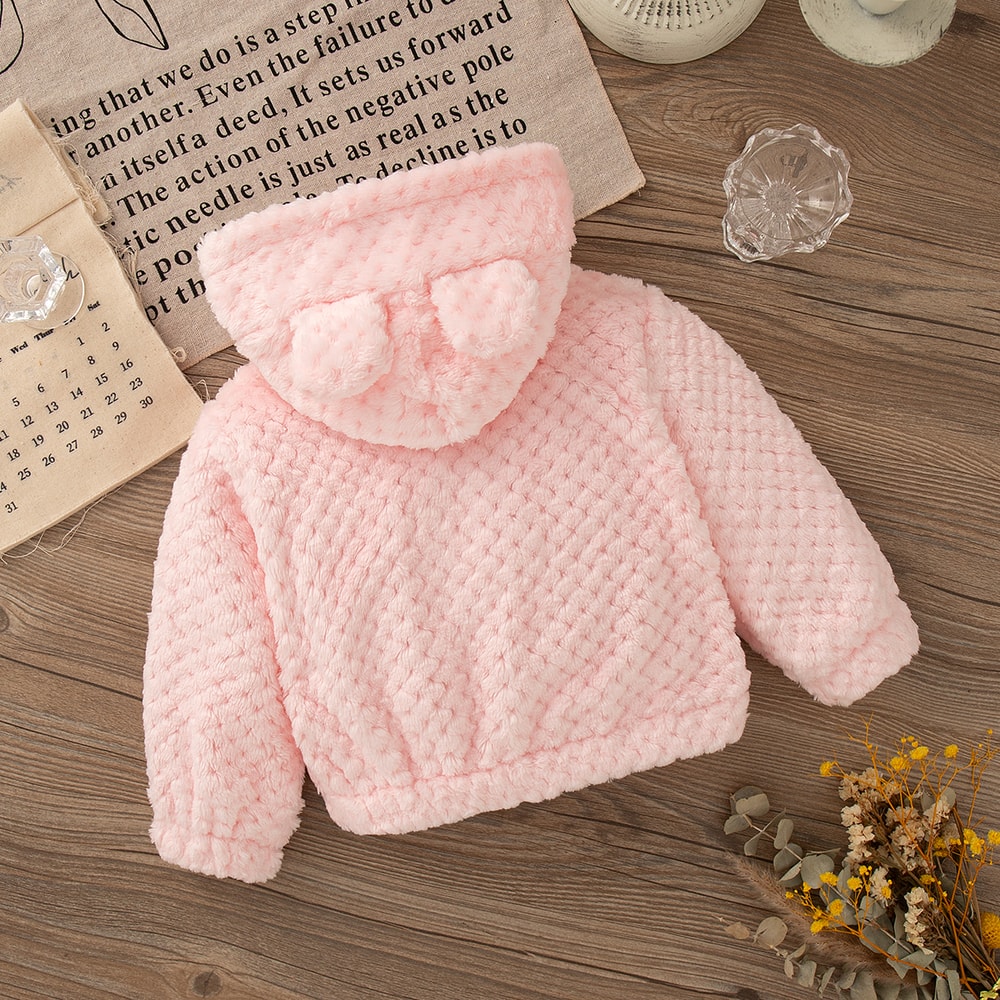 Baby Girl Pink Plush Coat Lovely Zipper Hooded Long Sleeved Jacket Girl Autumn Winter Keep Warm Clo 2