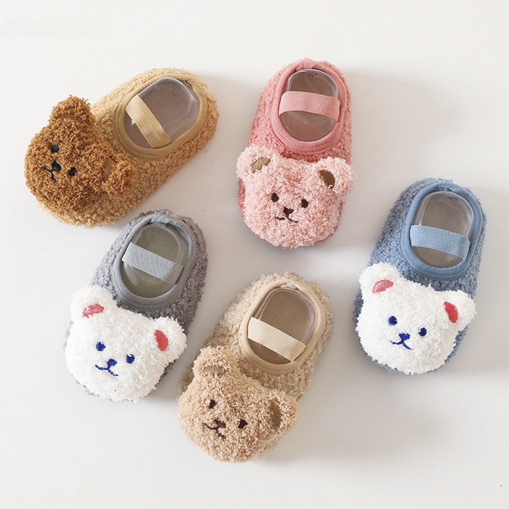 Newborn Cartoon Bear Shoes Plush Winter Soft Soled Infant Walkers 0