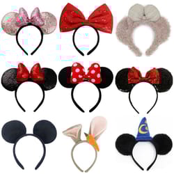 big ear plush hair hoop, disney mickey mouse polka dot bow head ornament, minnie hair hoop