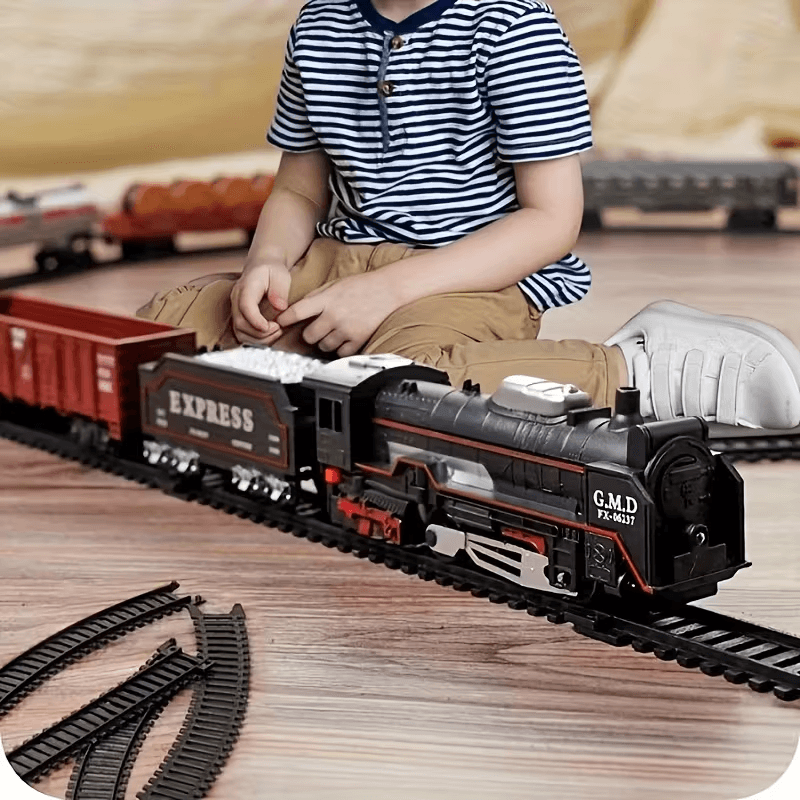 Electric Railway Train Set With Steam Locomotive Realistic Effects Perfect Gift 0