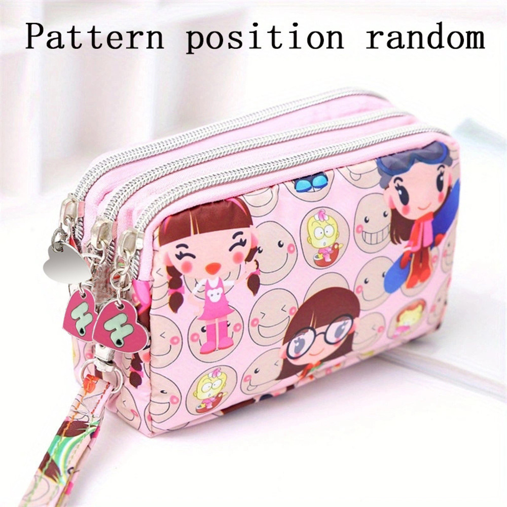 Women's handbag, Thickened three-layer long, Wrist mobile phone bag, Cute washable cloth, zipper pocket purse