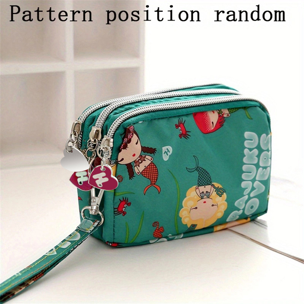 Women's handbag, Thickened three-layer long, Wrist mobile phone bag, Cute washable cloth, zipper pocket purse