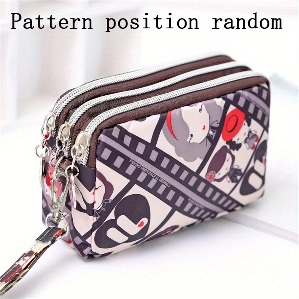 Women's handbag, Thickened three-layer long, Wrist mobile phone bag, Cute washable cloth, zipper pocket purse