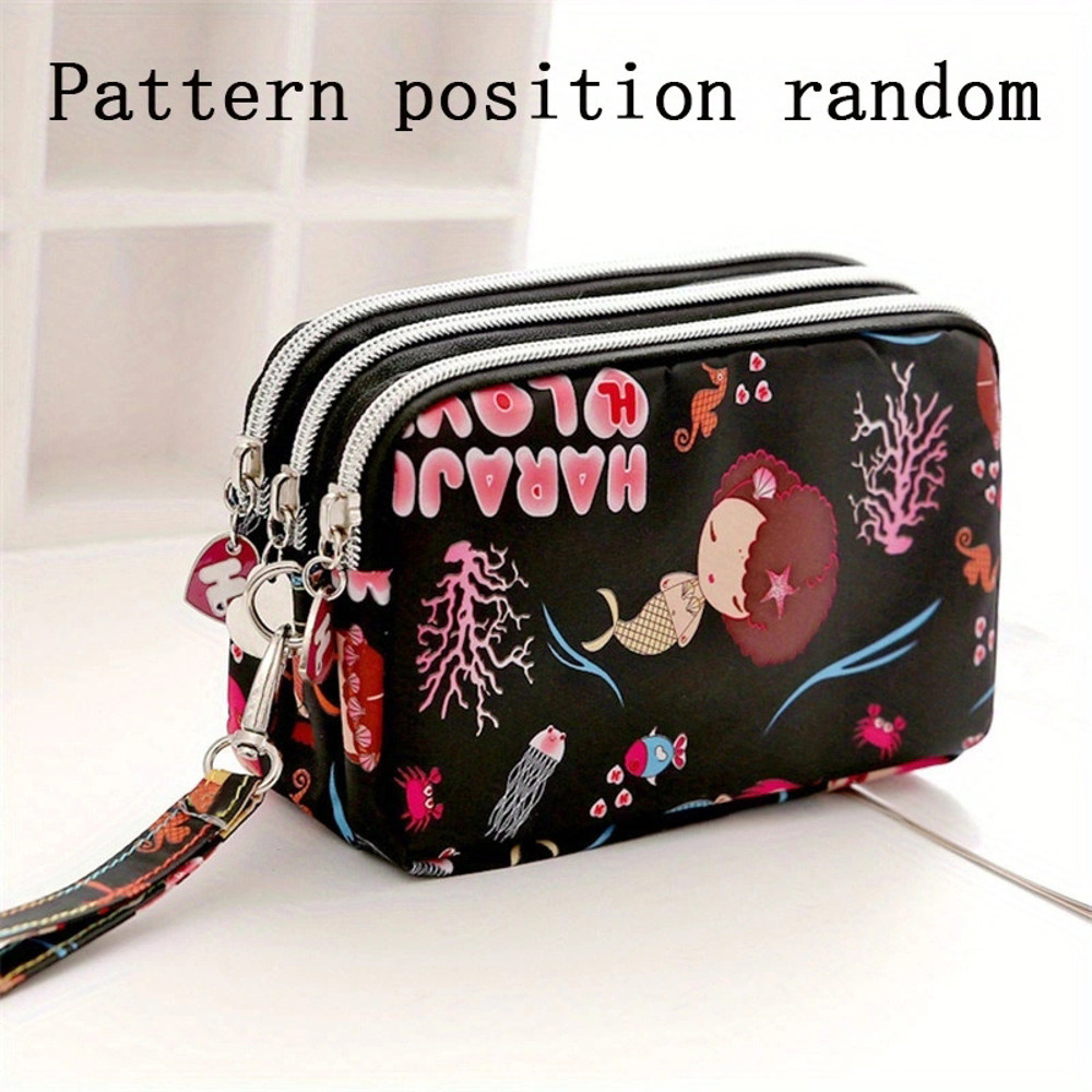 Women's handbag, Thickened three-layer long, Wrist mobile phone bag, Cute washable cloth, zipper pocket purse