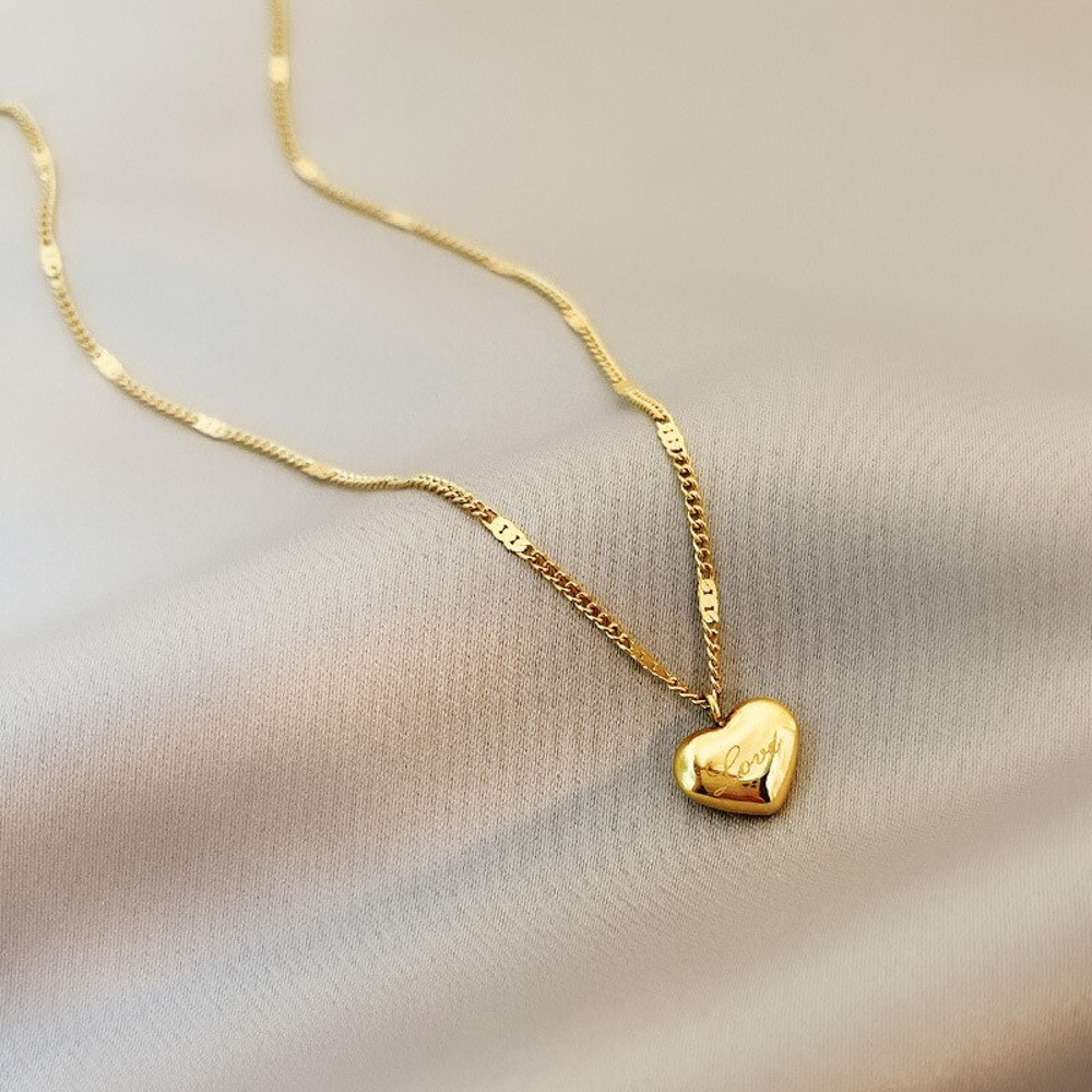 Ms Simple Fashion Peach 1pcs Goldcolor Necklace Collarbone Chain Holiday Gifts Heart Engraved Love 0