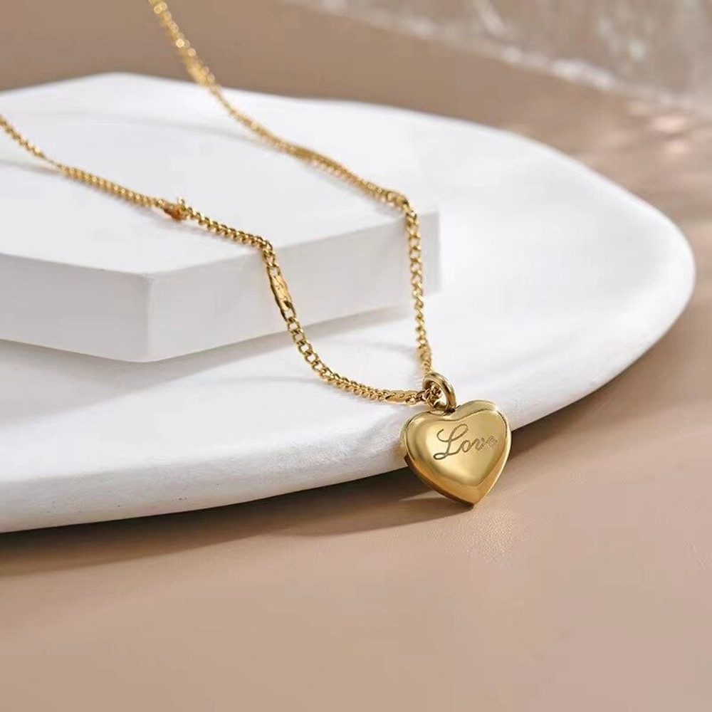 Ms Simple Fashion Peach 1pcs Goldcolor Necklace Collarbone Chain Holiday Gifts Heart Engraved Love 1