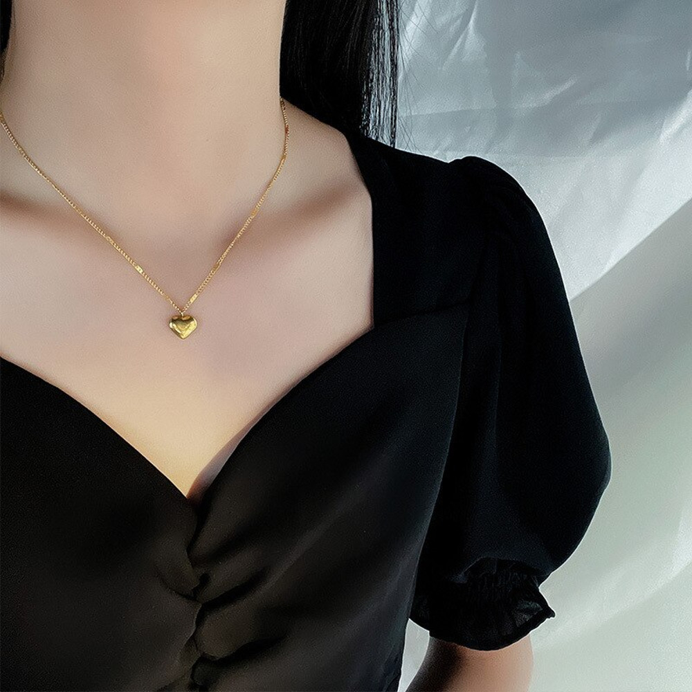 Ms Simple Fashion Peach 1pcs Goldcolor Necklace Collarbone Chain Holiday Gifts Heart Engraved Love 3