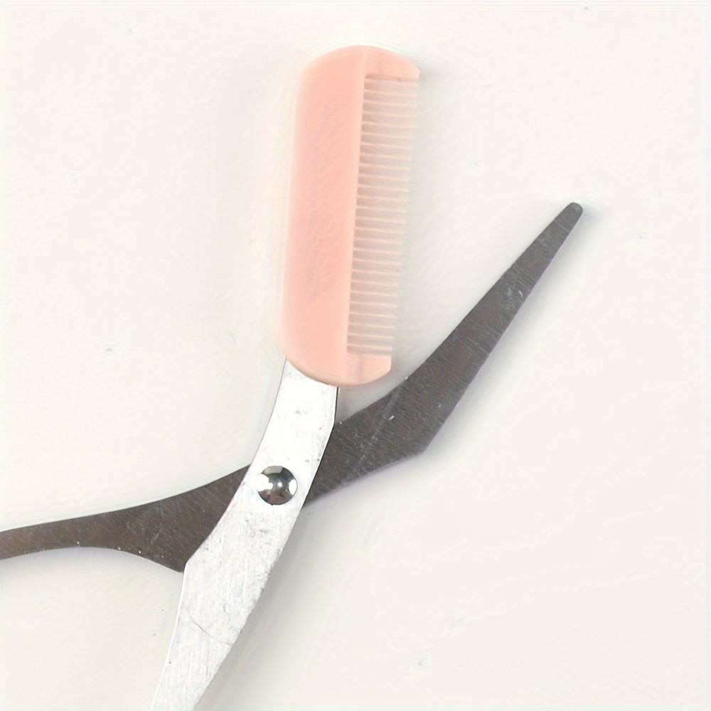 Stainless steel eyebrow trimming scissors, pink, with built-in comb, precise grooming tool for perfect eyebrows