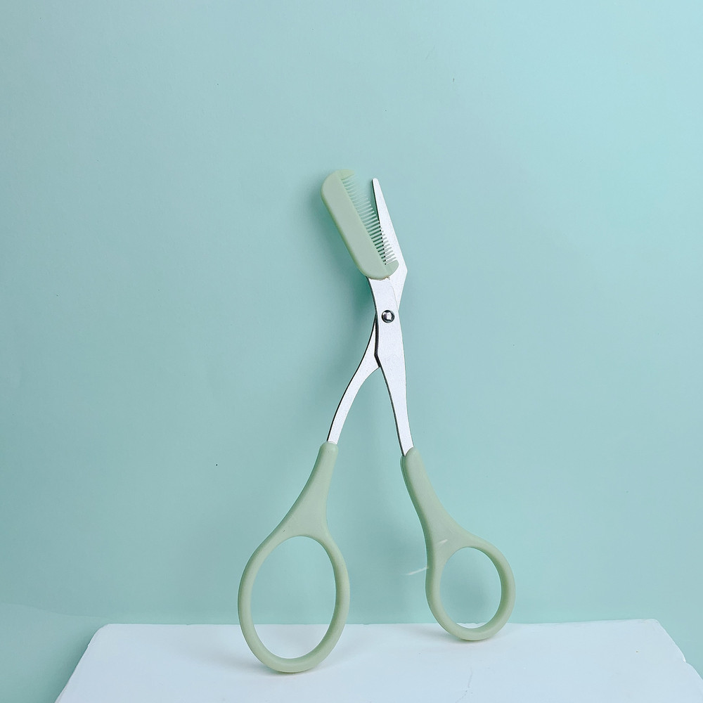 Stainless steel eyebrow trimming scissors, pink, with built-in comb, precise grooming tool for perfect eyebrows