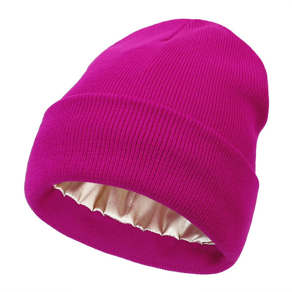 Winter Silk Lining Beanie Unisex Anti Static Hat Slouchy Warm Cuffed Skullies Satin Lined 2Layer Ha 8