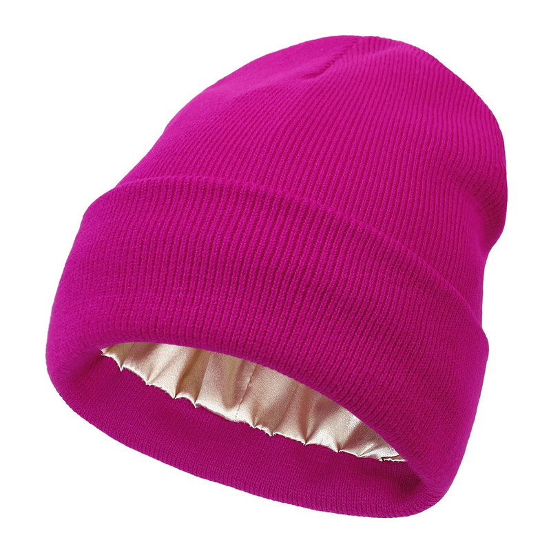 Winter Silk Lining Beanie Unisex Anti Static Hat Slouchy Warm Cuffed Skullies Satin Lined 2Layer Ha 8