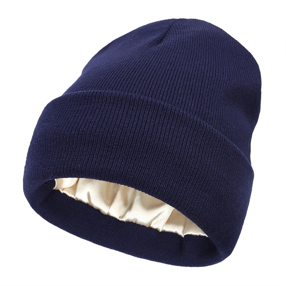Winter Silk Lining Beanie Unisex Anti Static Hat Slouchy Warm Cuffed Skullies Satin Lined 2Layer Ha 9