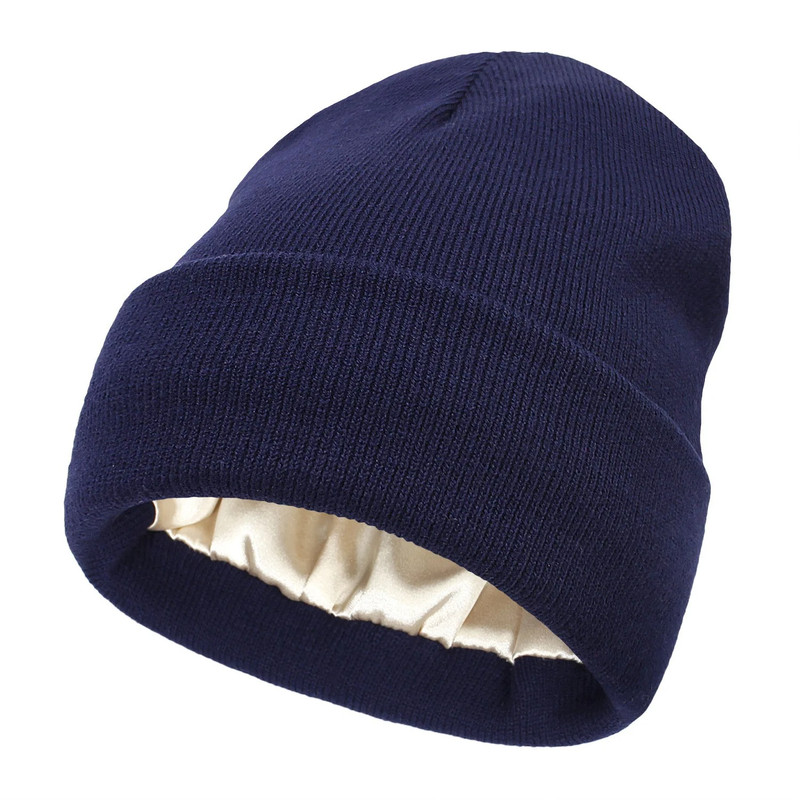 Winter Silk Lining Beanie Unisex Anti Static Hat Slouchy Warm Cuffed Skullies Satin Lined 2Layer Ha 9