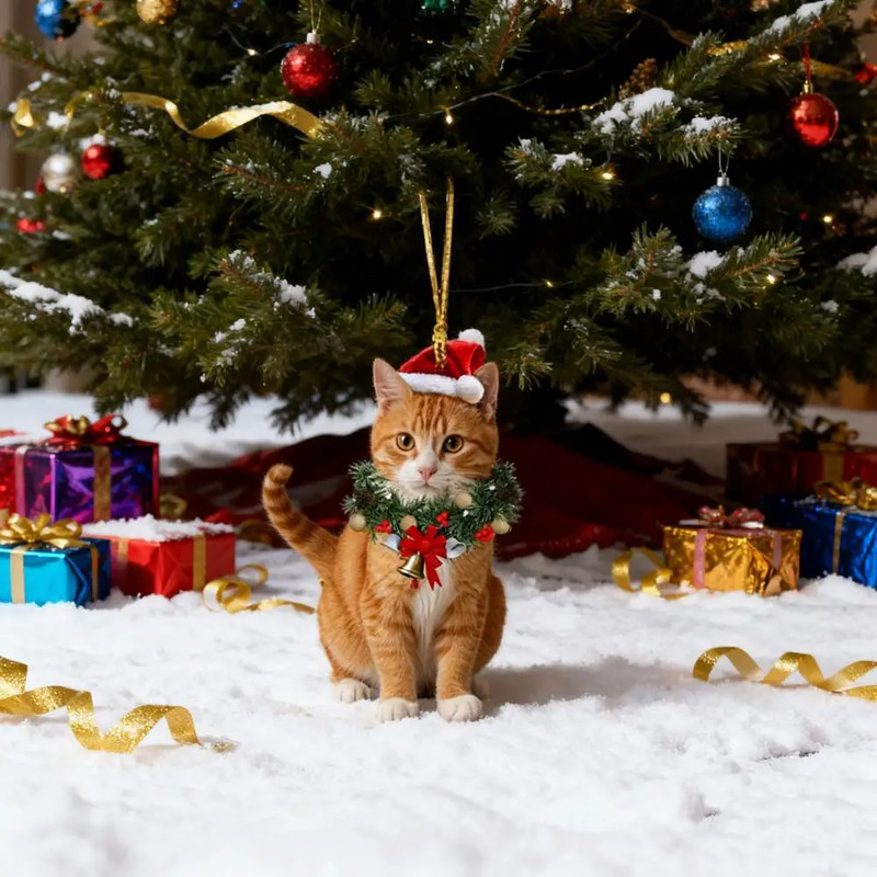 Pendant Christmas Cat Ornaments, Christmas Car Home Decoration, Acrylic Cat Decorations for Christmas Garlands