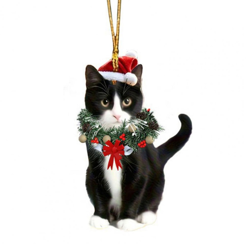 Pendant Christmas Cat Ornaments, Christmas Car Home Decoration, Acrylic Cat Decorations for Christmas Garlands