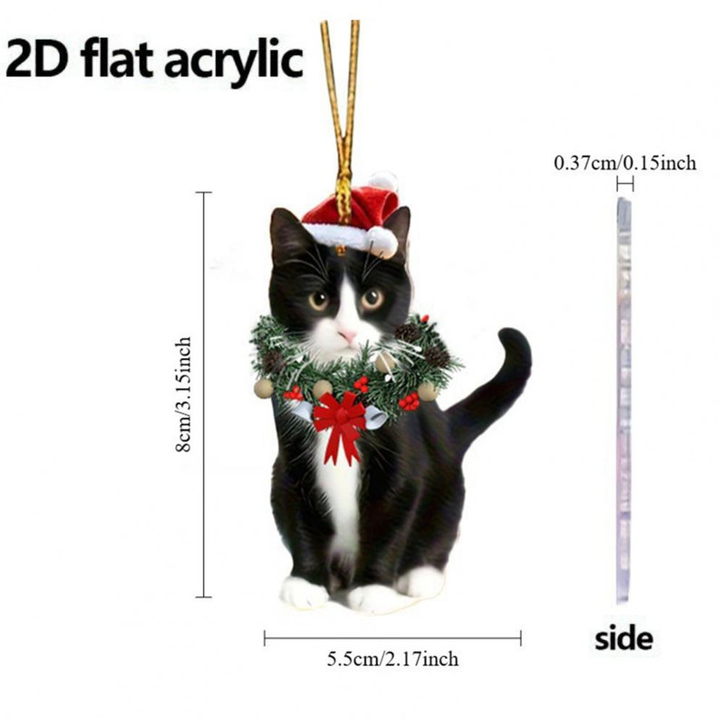 Pendant Christmas Cat Ornaments, Christmas Car Home Decoration, Acrylic Cat Decorations for Christmas Garlands