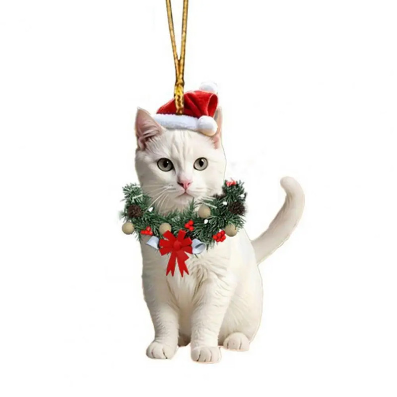 Pendant Christmas Cat Ornaments, Christmas Car Home Decoration, Acrylic Cat Decorations for Christmas Garlands