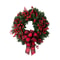 Artificial Christmas Wreath, Red Berries and Black Red Checkered Ribbon, Christmas Door Decoration