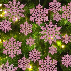 christmas tree hollow snowflake, pink glitter, plastic decorations, pendants, new year party festival supplies