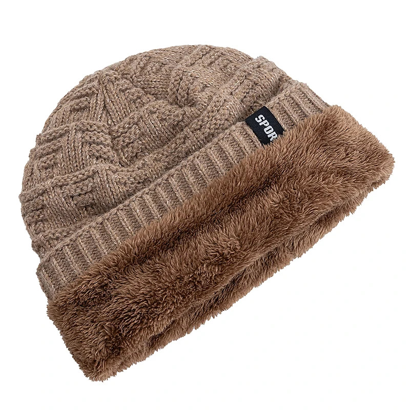 Plush Fur Lined Hats For Men Women, Unisex Fashion Beanie Hat, Solid Ski Sports Winter Cap, Keep Warm Knitted Hat